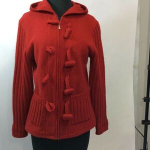 Coldwater Creek Women’s Small Red Sweater Hoodie Full Zip Buttons And Loops